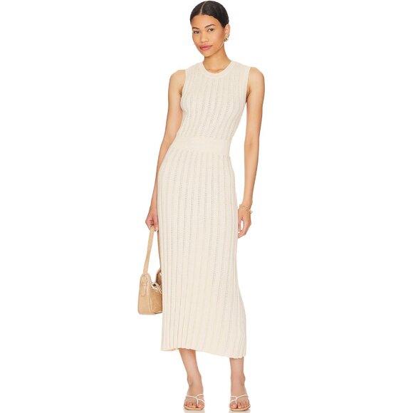 Varley Florian Knit Dress in Birch Ivory Cotton Size S - Picture 1 of 9
